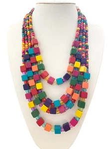 Damenkette Statement Halskette Lagenlook Holzkette Modeschmuck Bohemien Ibiza - Bild 1 von 10