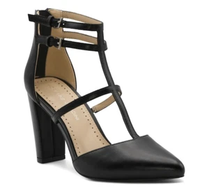 Zapatos Adrienne Vittadini para mujer talla 6,5 M negros Nocera Pump correa en T cuero nuevos sin etiquetas - Imagen 1 de 9