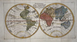 MAPA DEL MUNDO 1749 ROBERT DE VAUGONDY MAPA GRABADO ANTIGUO EDICIÓN ITALIANA - Imagen 1 de 6
