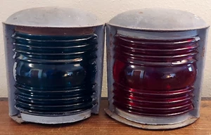 Vtg Marine Nautical Lamp Lantern Wall Mount Bow Lens Pair Red Green Salvaged - Picture 1 of 8