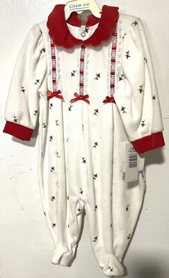 Vintage Little Me One Piece Romper White Velour Rex Roses Baby Girl 9 Month NWT - Image 1 of 2