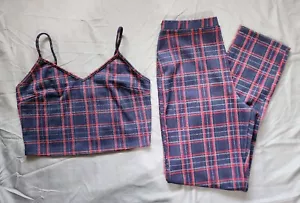 Popular Basics Women's 2 Piece Spaghetti Strap Top and Pants Plaid Size Large - Picture 1 of 16