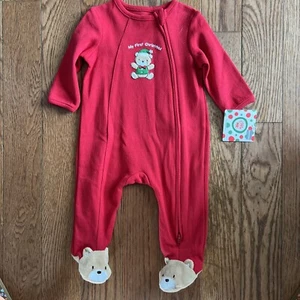NWT Little Me “My First Christmas” Unisex Baby 6 Mos Red Teddy Bear Sleeper - Picture 1 of 2