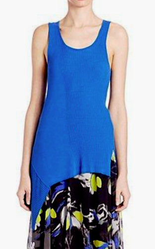 Canotta Love Moschino asimmetrica in maglia tinta unita blu intenso nuova con etichetta $395