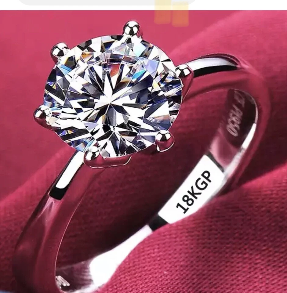 Anillos para mujer de oro blanco de 18 quilates con certificado de diamantes de circonita de corte redondo de 2,0 quilates Foto 1 de 1