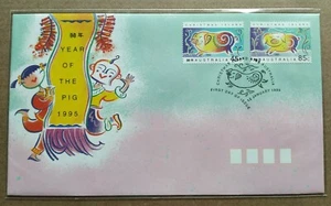 1995 Christmas Island Zodiac Animals Lunar Year of the Pig 2v Stamps on FDC - Picture 1 of 2