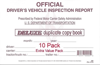 LOG BOOK Keller 685 (015B) Detailed Driver's Vehicle Inspection Book Report - Pack of 10