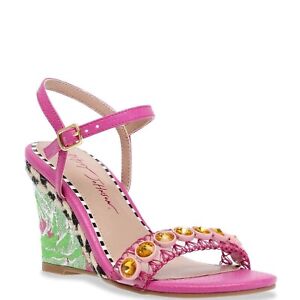 BETSEY JOHNSON Kodi Wedge Heel Sandals pink green Silver embellished 10 M Cl