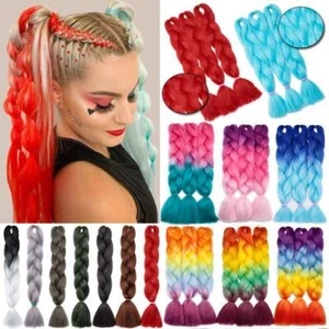 24" Christmas Jumbo Braiding Hair Extensions Ombre Rainbow Twist Braids as Human - Picture 1 of 66