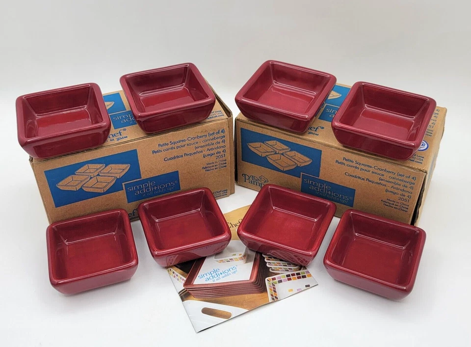 8-New Pampered Chef Dipping Bowls/Simple Additions Petite Squares in Cranberry - Image 1 of 4