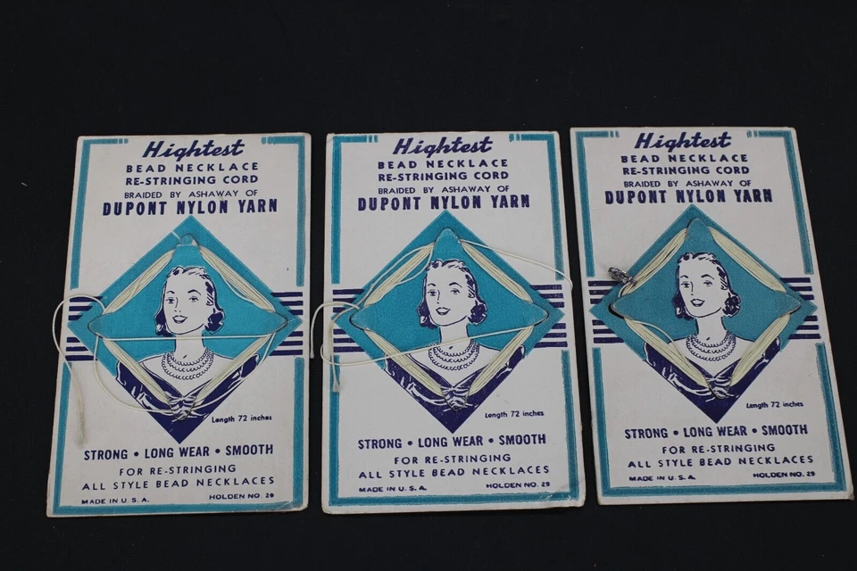 Vintage Dupont Nylon Yarn Restringing Cord, On Card, 72 Inches Lot Of 3 - Imagem 1 de 4