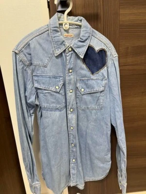 KAPITAL мужская джинсовая рубашка счастливая работа рубашка размер 2 синий повседневный сердце б/у - Изображение 1 из 3