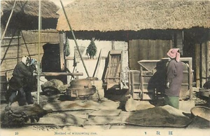 Japón Agricultura C-1910 Coloreada a Mano Winnowing Arroz Ocupación Postal 24-8308 - Imagen 1 de 2
