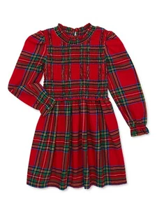 Wonder Nation Toddler Girl Red Brushed Flannel Plaid Holiday Dress Sz 2T NEW - Picture 1 of 8
