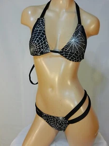 Exotic dancer stripper medium black/silver 2 piece bikini dance outfit-dancewear - Picture 1 of 2