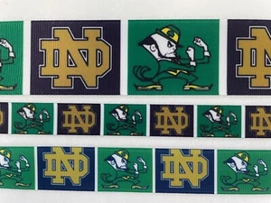 Notre Dame fighting Irish navy green gold grosgrain ribbon 3/8" 5/8" 7/8" 1.5" - Picture 1 of 2