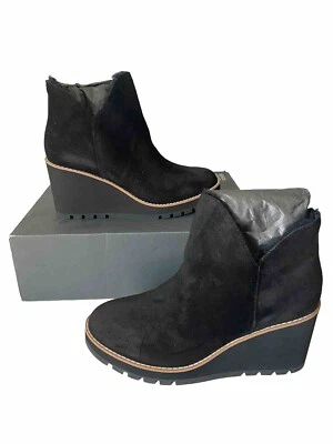 Botas botín de cuña Eileen Fisher chalet 8,5 negras deportivas gamuza piel de oveja $275 Foto 1 de 4