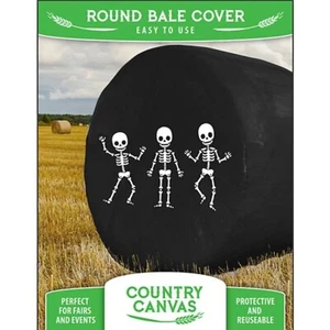 NEW COUNTRY CANVAS Halloween Skeletons Spooky Hay Bale Round Cover Black - Picture 1 of 12