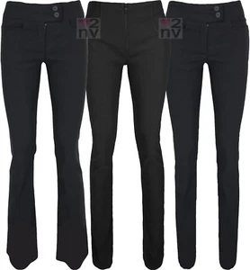 Ladies Long Tall Leg Good Quality STRETCH Fit Black Work Office School Trousers - Picture 1 of 10