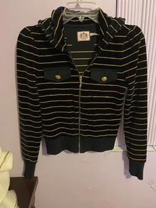 Juicy Couture Juniors Full Zip Hoodie Jacket Size Medium Gold Velour - Picture 1 of 2