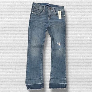 Old Navy Mädchen Boot Cut Jeans Größe 7 Used-Look ausgefranster Saum Neu mit Etikett - Bild 1 von 8
