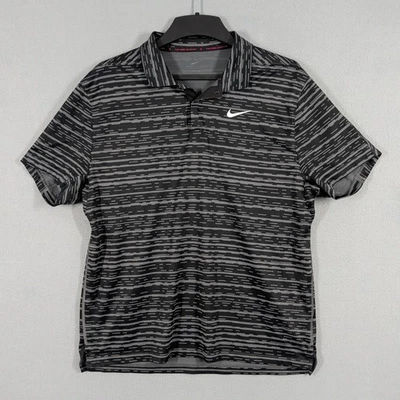 Camisa Polo Nike Para Hombre Grande Negra Gris Colección Tiger Woods Dri-Fit Golf Rayas Foto 1 de 4