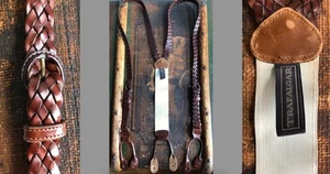 Vintage Trafalgar 5/8" SKINNY GEFLOCHTENE LEDER HOSENTRÄGER BRAUN GLÄNZEND GEBRAUCHT, IN EINWANDFREIEM ZUSTAND - Bild 1 von 10