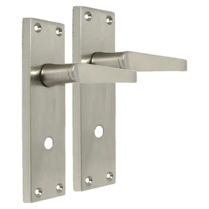 Victorian Straight Satin Nickel Interior Bathroom Door Handles - Picture 1 of 11