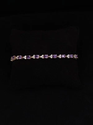 DBJ Purple Stone & CZ Gold Plated Sterling Silver Bracelet 8” - Image 1 of 4