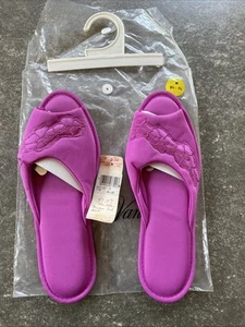 Vtg Vanity Fair Size Purple Pink Nylon Slippers  Peep Toe House Shoes M 6.5-7.5 - Picture 1 of 8