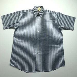 Patrick James Mens Shirt Large Navy Green Striped Business Casual Wrinkle Free L - Picture 1 of 20