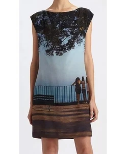 Akris Bella Vista Print Etuikleid Seide Blau Himmel Wasser Landschaft Overlook 10 - Bild 1 von 18