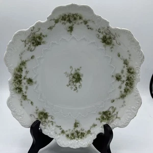 Antico piatto vintage Hermann Ohme 9,5” verde floreale bordo smerlato - Foto 1 di 8
