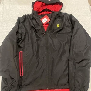 NWT Ferrari Men’s Windbreaker Hoodie Black W/ Red Accent Sz Large - Picture 1 of 8