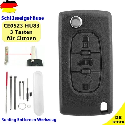 3 Tasten Klapp Schlüssel Gehäuse Rohling HU83 für Peugeot Expert Citroën Jumpy - Bild 1 von 4