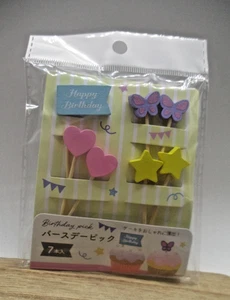 Birtheday Butterfly Kanzashi Japanese Bamboo Food Picks 7pcs for Lunch Box rare - Picture 1 of 2