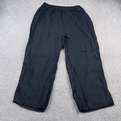 FLAX Pants Womens Large Black Linen Pull On Wide Leg Elastic Waist Lagenlook - Image 1 of 4