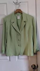 Grüner Blazer aus Leinenmischung in Übergröße mit bestickten Cutout-Ärmeln, Größe 18 - Bild 1 von 13