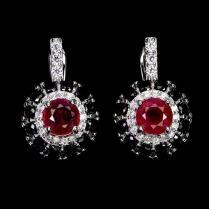 925 Sterling Silver Earrings Round Ruby 5mm Spinel Natural Gemstone Jewelry - Picture 1 of 14