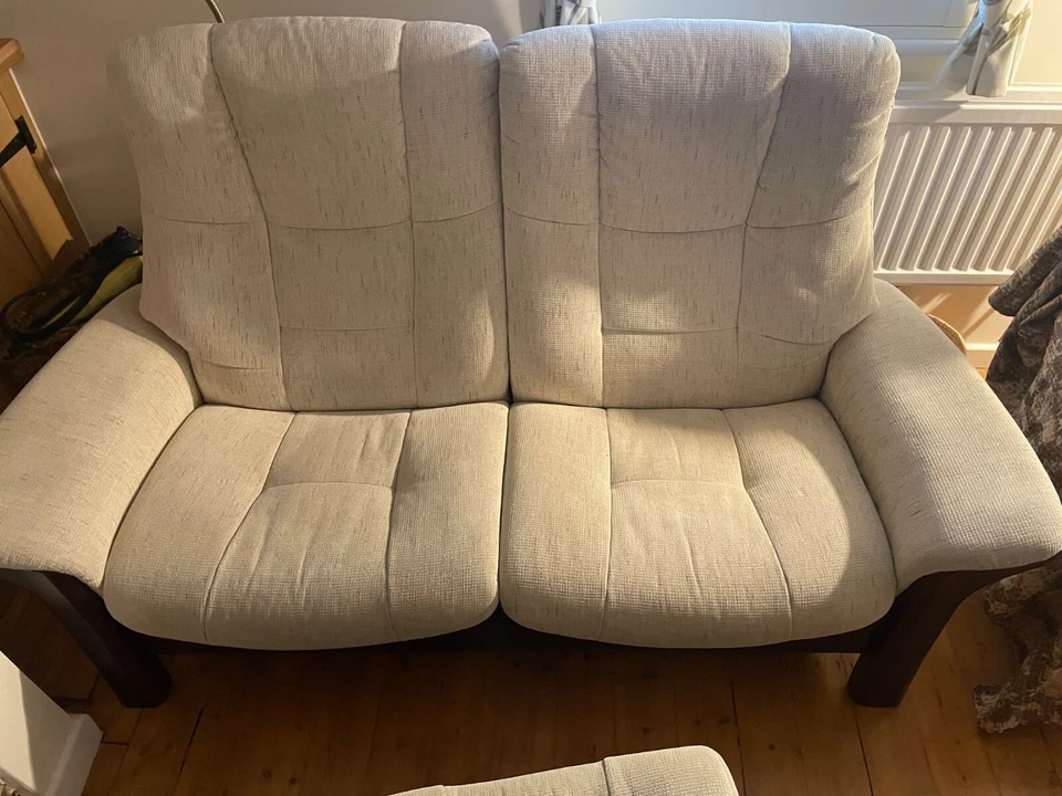 Ekornes Stressless 2 Seater Reclining Sofa  Fabric Beige Used Good Condition - Image 1 of 3