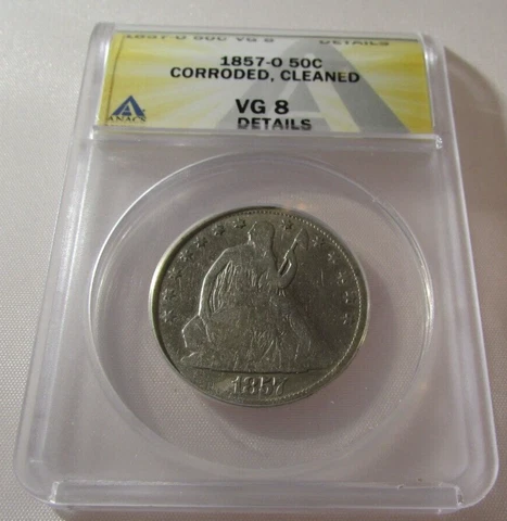 1857-O Seated Liberty 50c Half Dollar ANACS VG8 Details Corroded Cleaned Cover