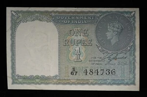 1940 British India One Rupee Banknote NO Pinhole - Picture 1 of 2