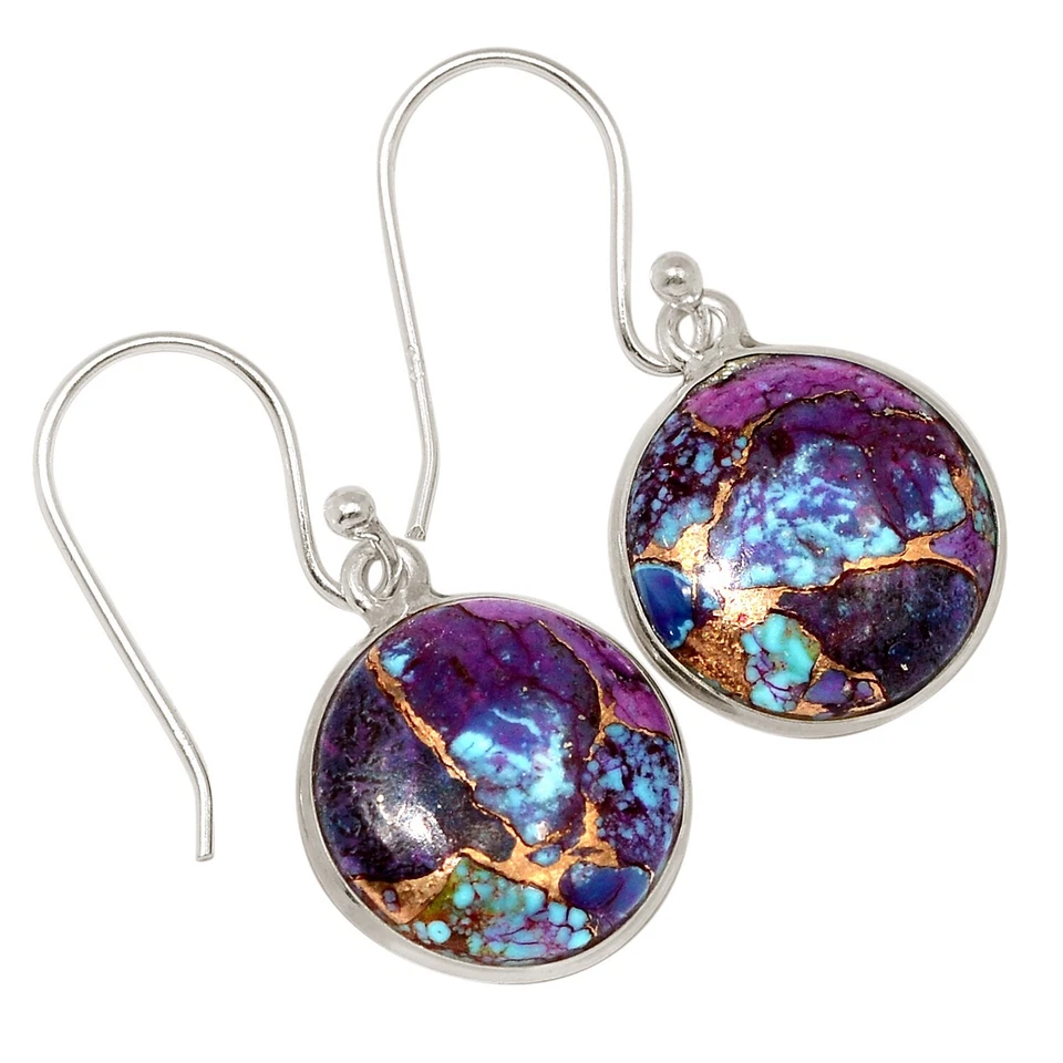 Brincos compostos de cobre roxo com azul turquesa prata 925 TODOS-18860 - Imagem 1 de 1