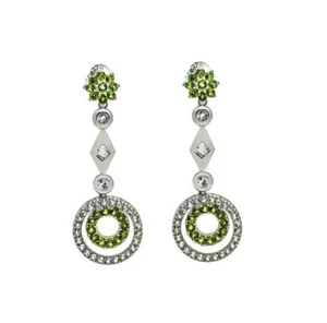Green Tsavorite Garnet & White sapphire Dangling Round Earring Sterling silver  - Picture 1 of 3