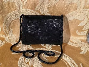 Vintage 90s Purse 1990s Black Beaded Evening Formal Prom Fancy Cocktail Bag - Picture 1 of 4