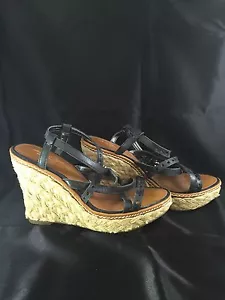 American Eagle Damen Keilsandaletten braun mit schwarzen Riemchen Größe 7 Euro 38 - Bild 1 von 5