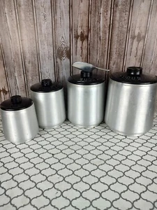 Vtg. Aluminum Kromex MCM 4 Piece Kitchen Canister Set Flour Sugar Coffee Tea  - Picture 1 of 12