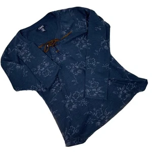 Chaps Damen Pull Over Shirt Langarm Blau Blumen Schnürung Closer S Petite  - Bild 1 von 11