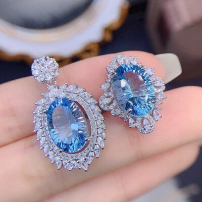 New Hot Sale Summer Jewelry Oval Blue Topaz Luxury Women Necklaces Rings Silver - Image 1 of 4