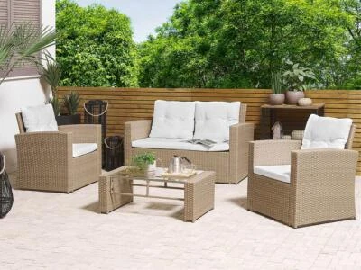Rattan Gartenmöbel Sitzgruppe Rattanlounge hellbraun Möbel für Terrasse Garten - Bild 1 von 4